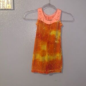 Garland Activewear gymnastics orange fire velour short leotard